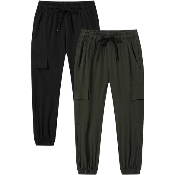 NWT ~ Set/ 2 Black & Army Green Drawstring Cotton Cargo Pants ~ Men's Size SMALL - Picture 1 of 4